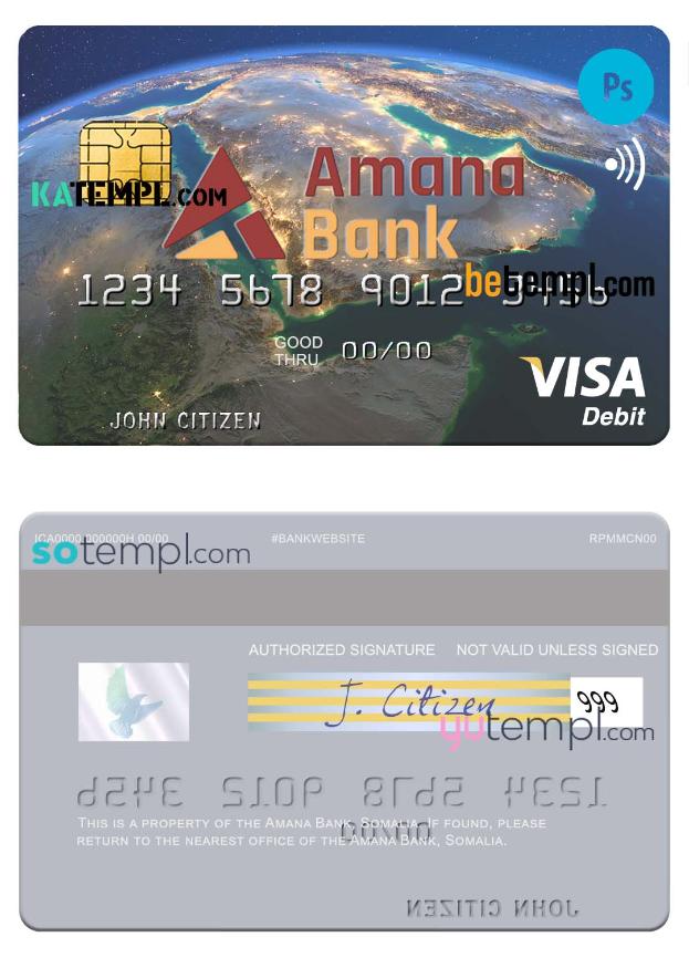 Somalia Amana Bank visa debit credit card template in PSD format